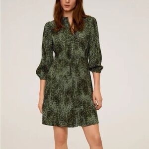Mango Green Snakeskin Patterned Button Down Dress Sz. 6/M NWT!